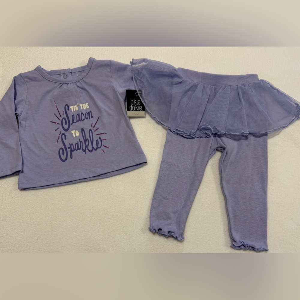 Okie Dokie Infant Girl 6M 2-Pc Lavender Set with Sparkle Design - NWT